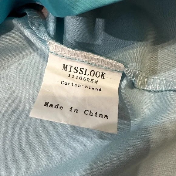 Size Large MISSLOOK blue blouse with red, white, and orange floral design - Picture 2 of 7